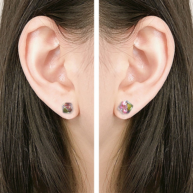 A Pair Square Cube Crystal 925 Sterling Silver Stud Post CZ Earrings Gift