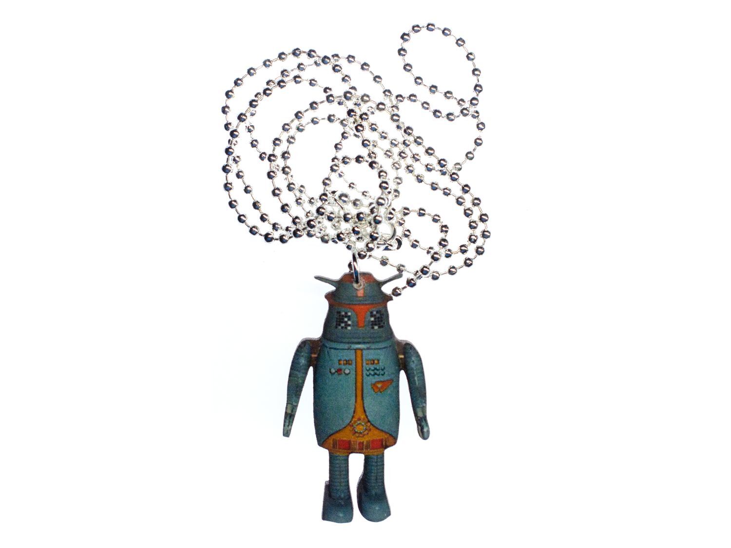 Robot Necklace Miniblings Android Laser Engraved 80Cm Antennas Turquoise