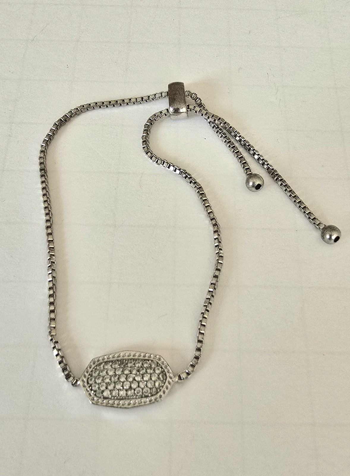 Clear Crystal Pave Charm Silver Tone Slide Closure Adjustable Bolo Bracelet
