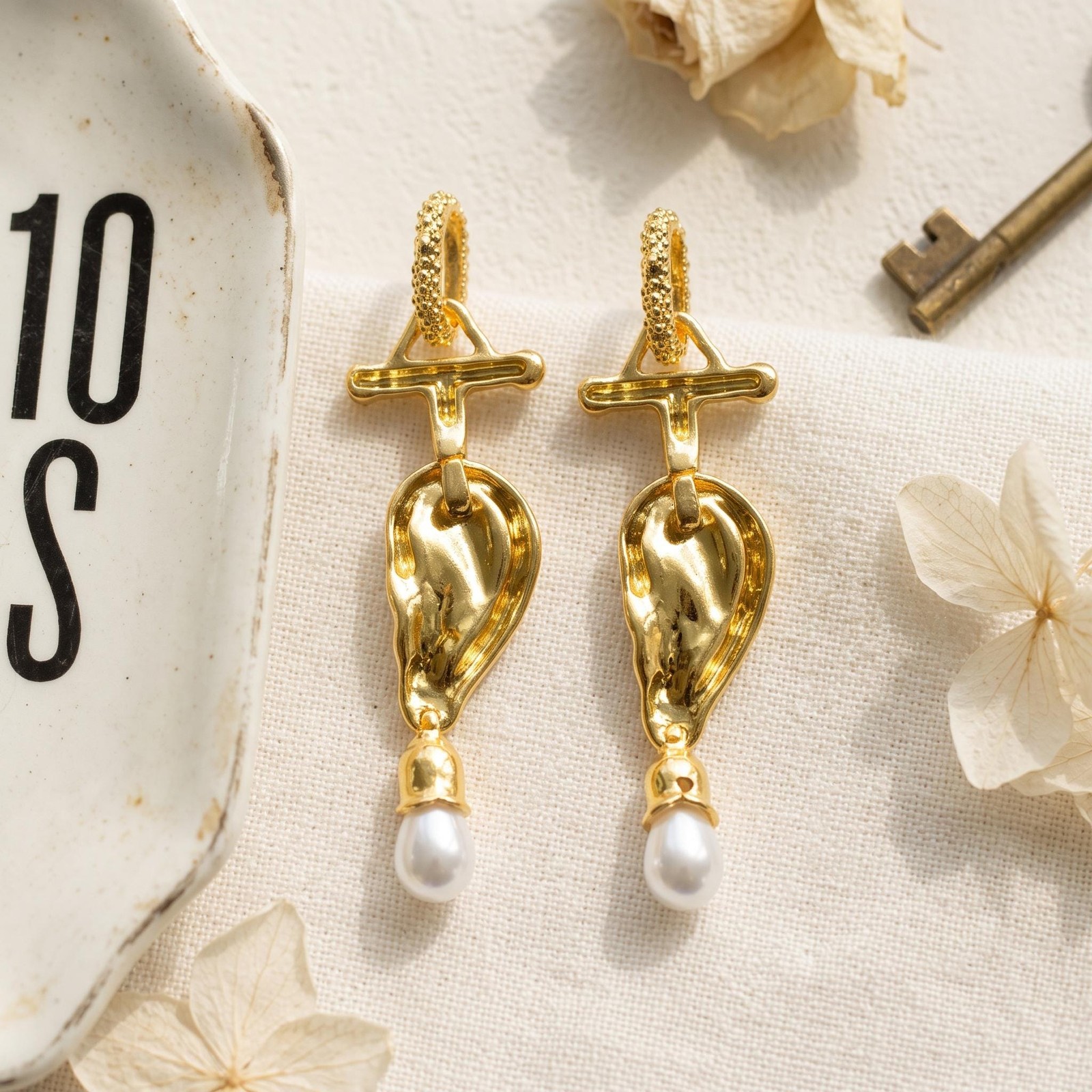 Surreal Ear Charm Earrings, Schiaparelli Pearl Drop Dangle,Avant Garde Anatomy