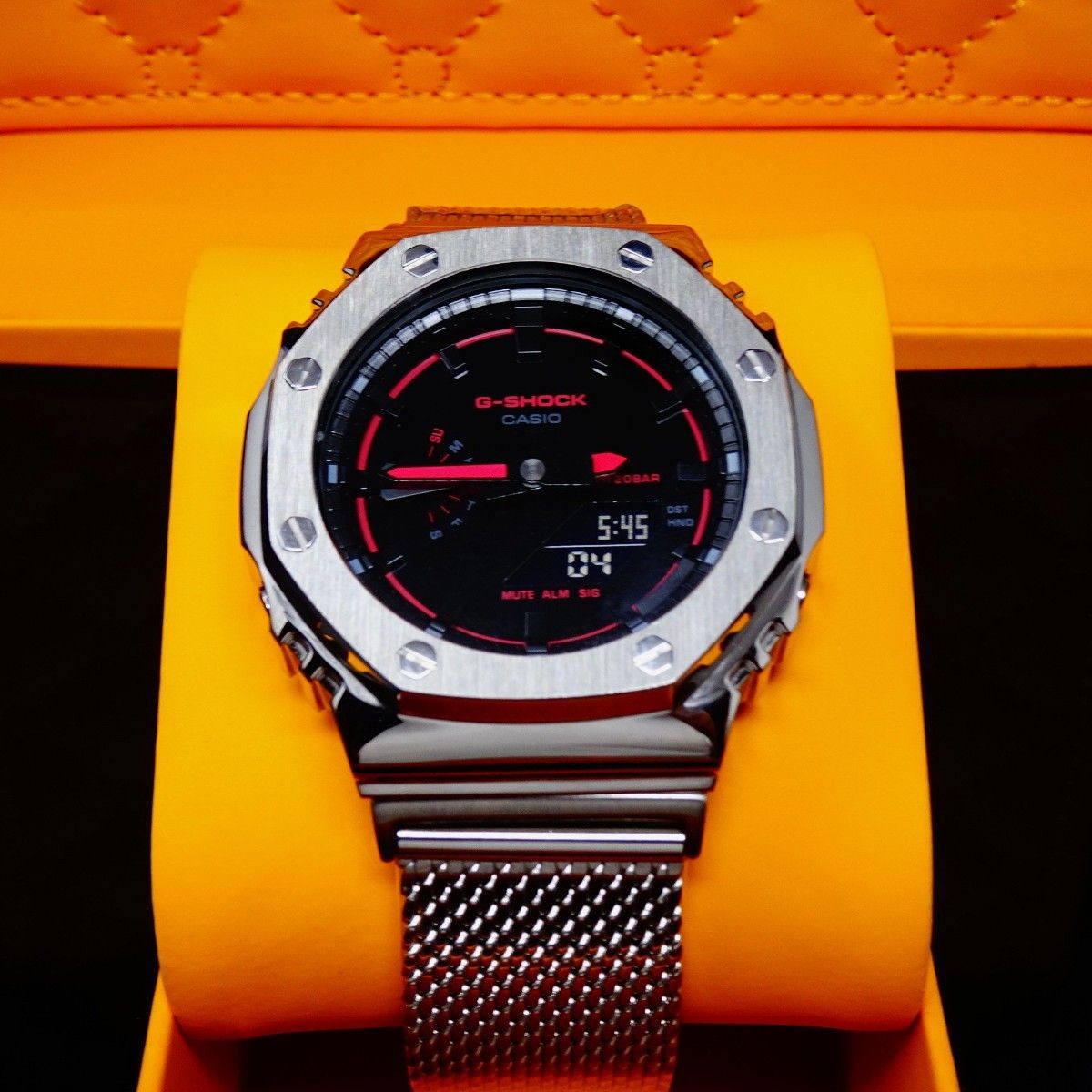 Brand New G SHOCK Custom Watch Includes GA2100k Body Stainless Silver Bezel Shar