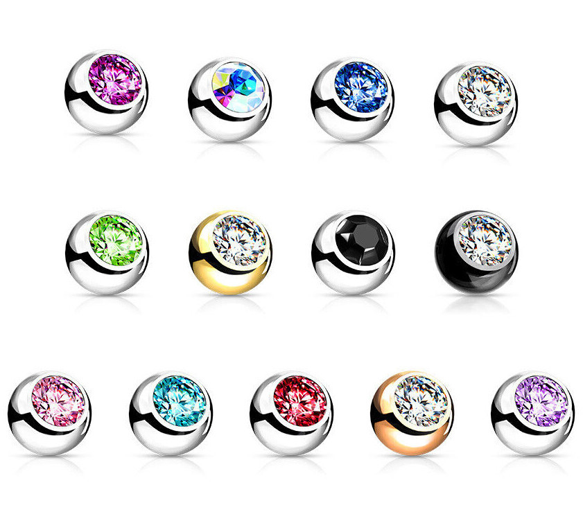 Body Jewelry Replacement Parts – 10pk 316L Surgical Steel Threaded CZ Gem Balls