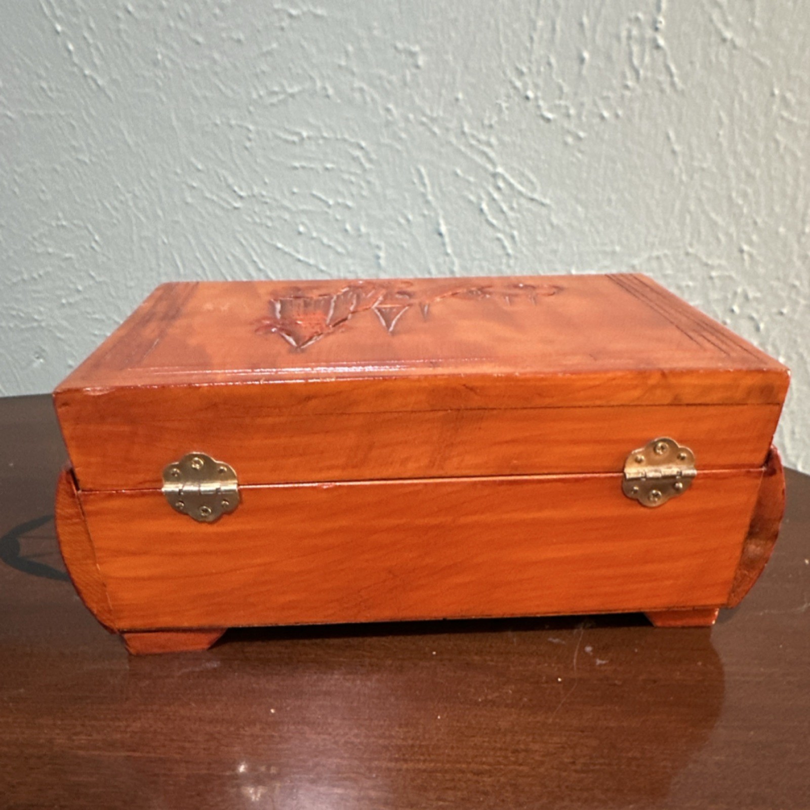 Carved Wood Jewelry Box with Mirror, Velvet Lining, Compartments, Nature Theme