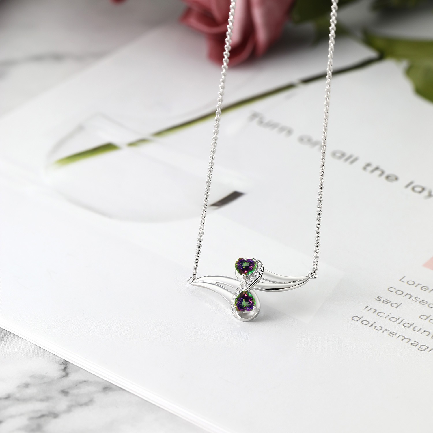 2 Heart Infinity Pendant Necklace for Women | 925 Sterling Silver | Gemstone