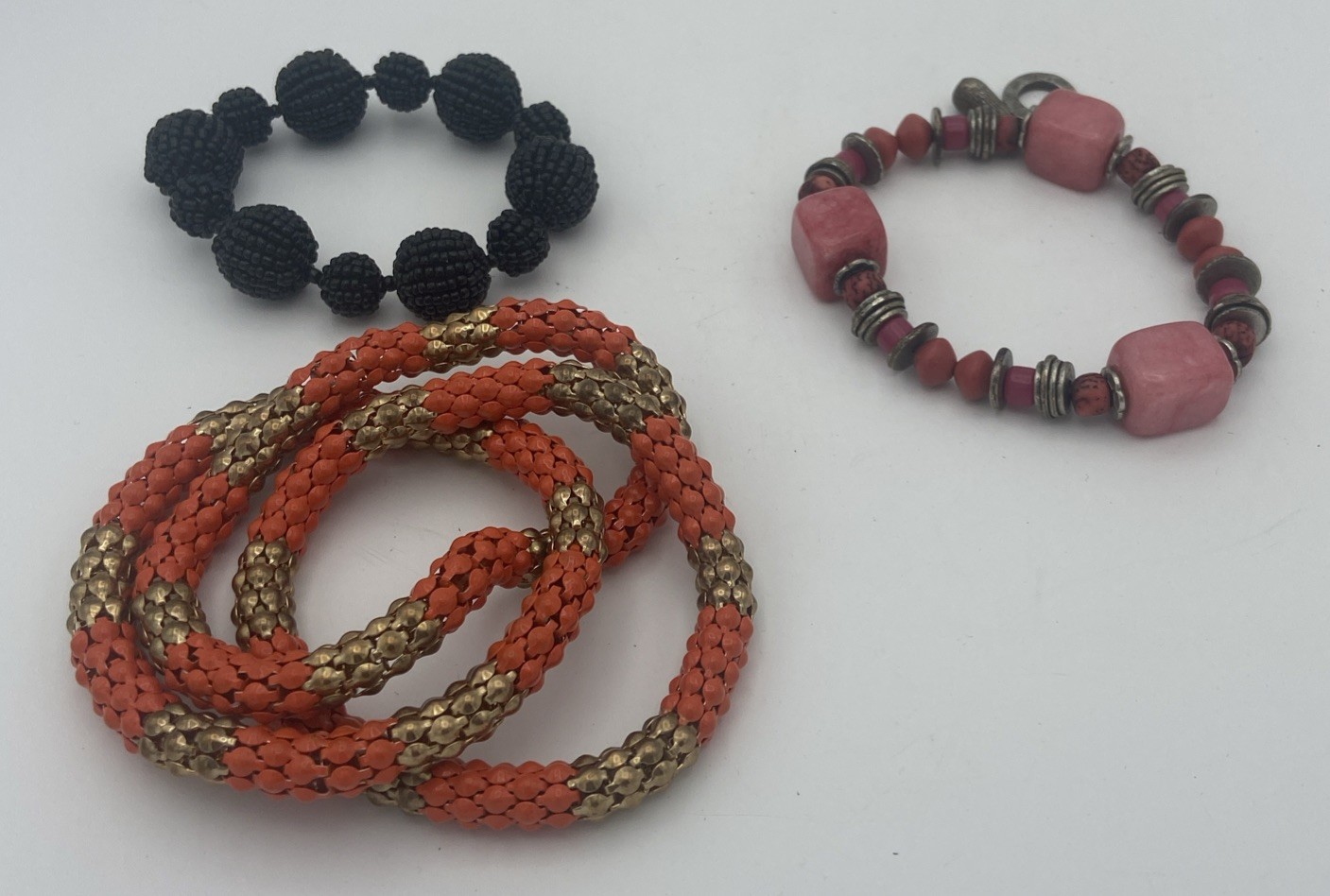 Lot/3 Stretch To Fit Womens Bracelets-beads- Average/ Larger Fit