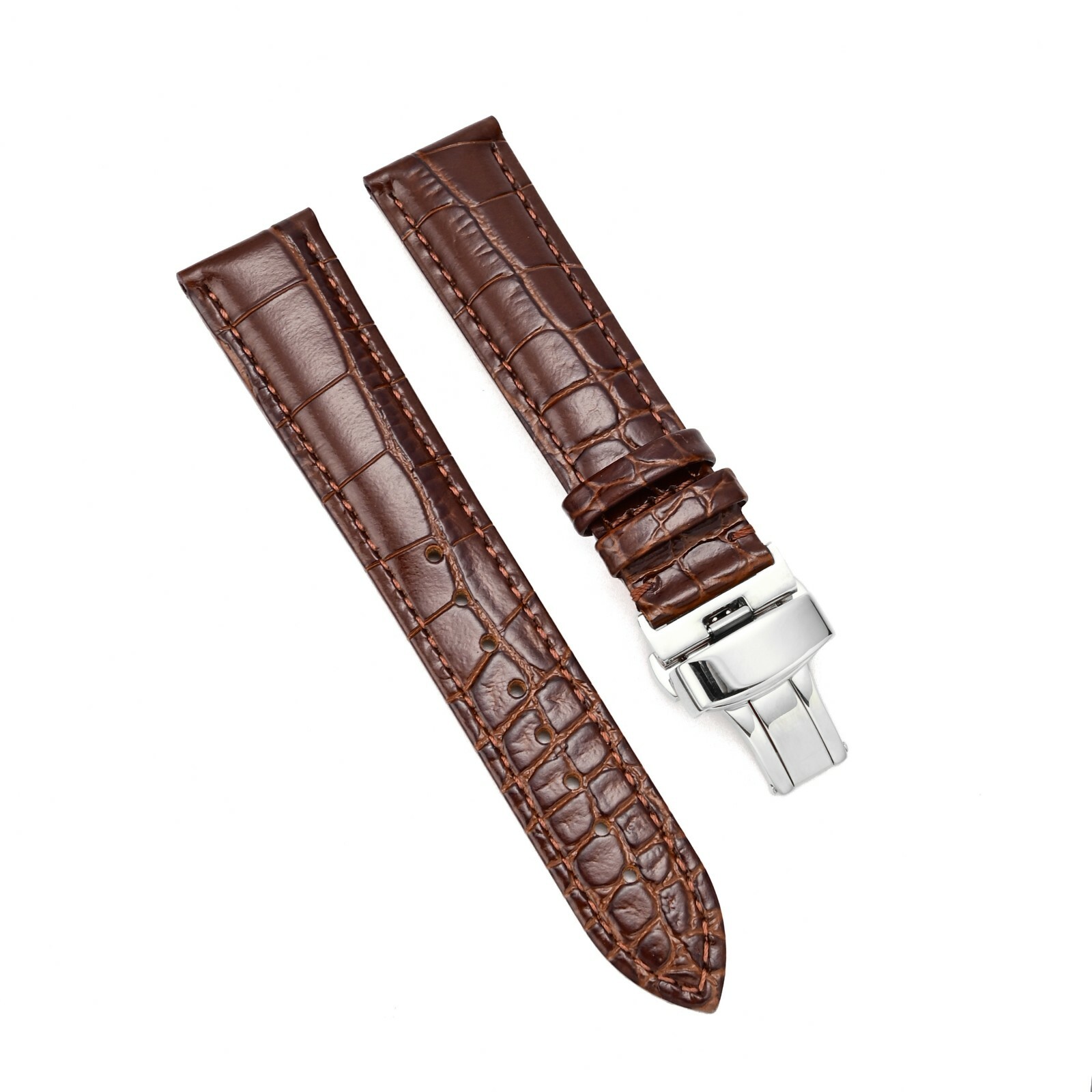 18-24mm Watch Strap Band Genuine Leather Alligator Patterned Deployment Clasp