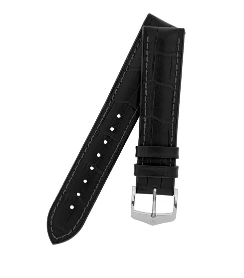 18MM Hirsch PAUL Italian Calfskin/Premium Caoutchouc Black Alligator Watch Strap