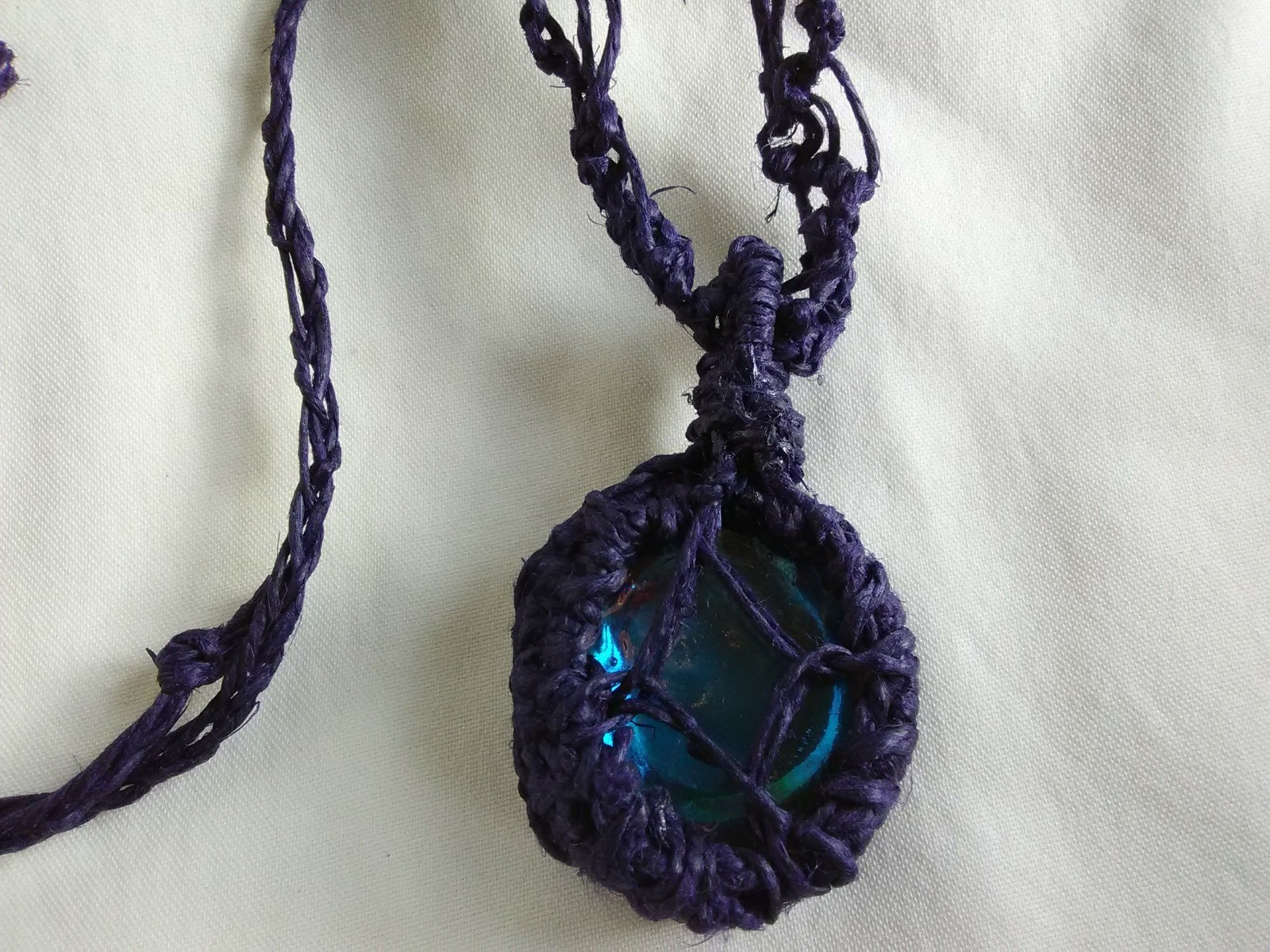 Macrame Hemp Boho Glass Pendant Women’s Necklace 22″ Jewelry Gift USA New