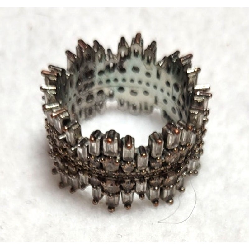 Vtg Multi Tier Honeycomb Cluster Ring White Metal Baguette CZ Statement 10.5