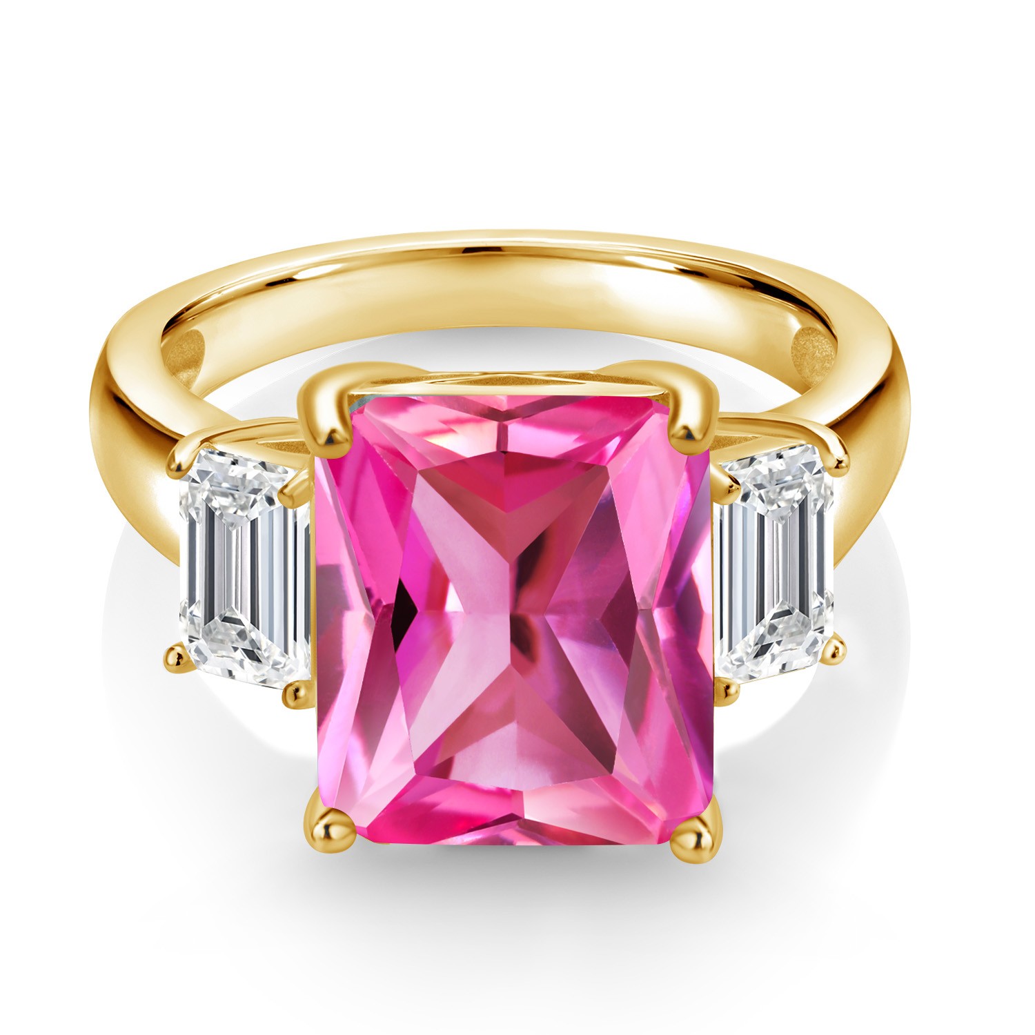 18K Yellow Gold Plated Silver Pink Created Sapphire and Lab Grown Diamond
