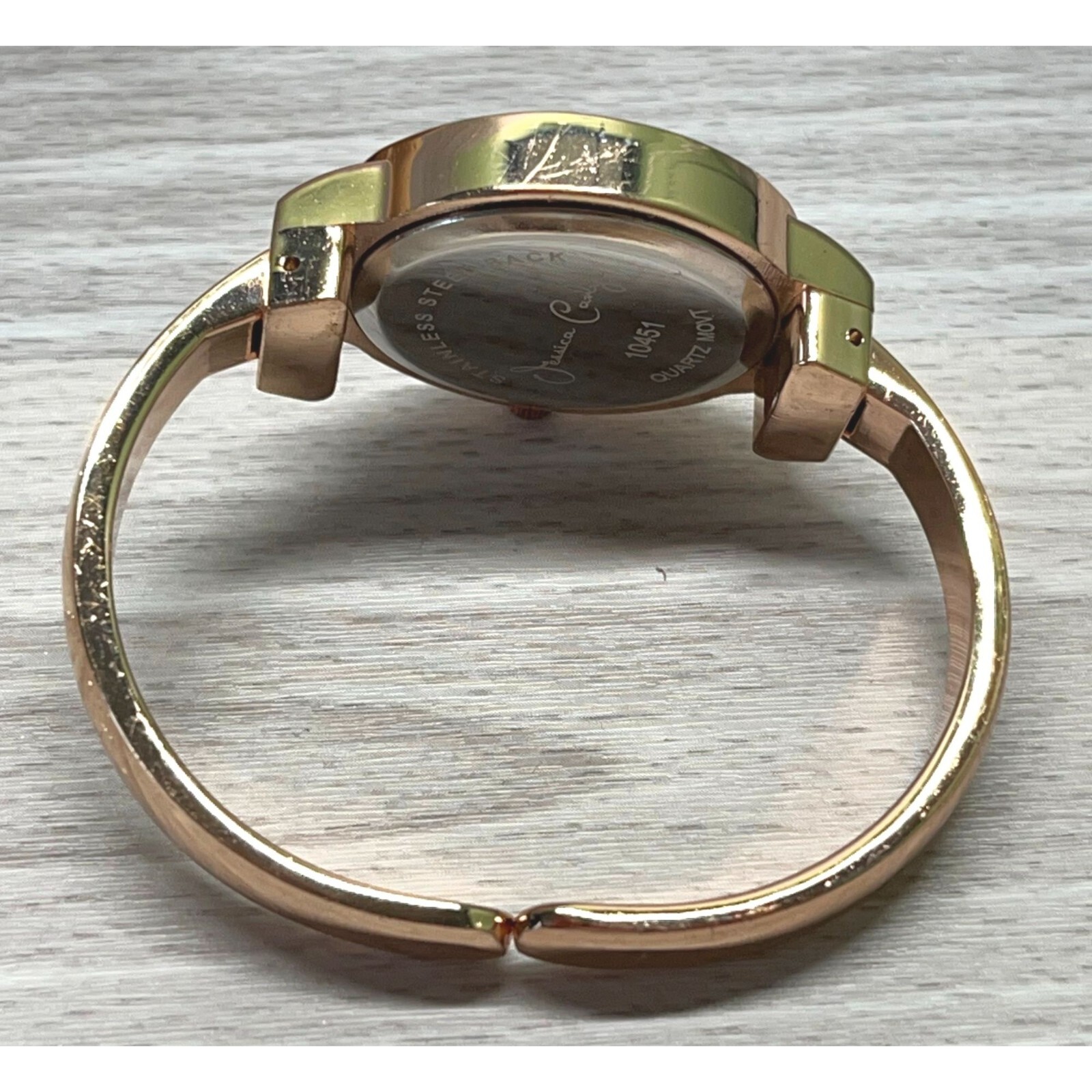 Jessica Carlyle Watch Cuff Bracelet Rose Gold Tone Quartz Rhinestones
