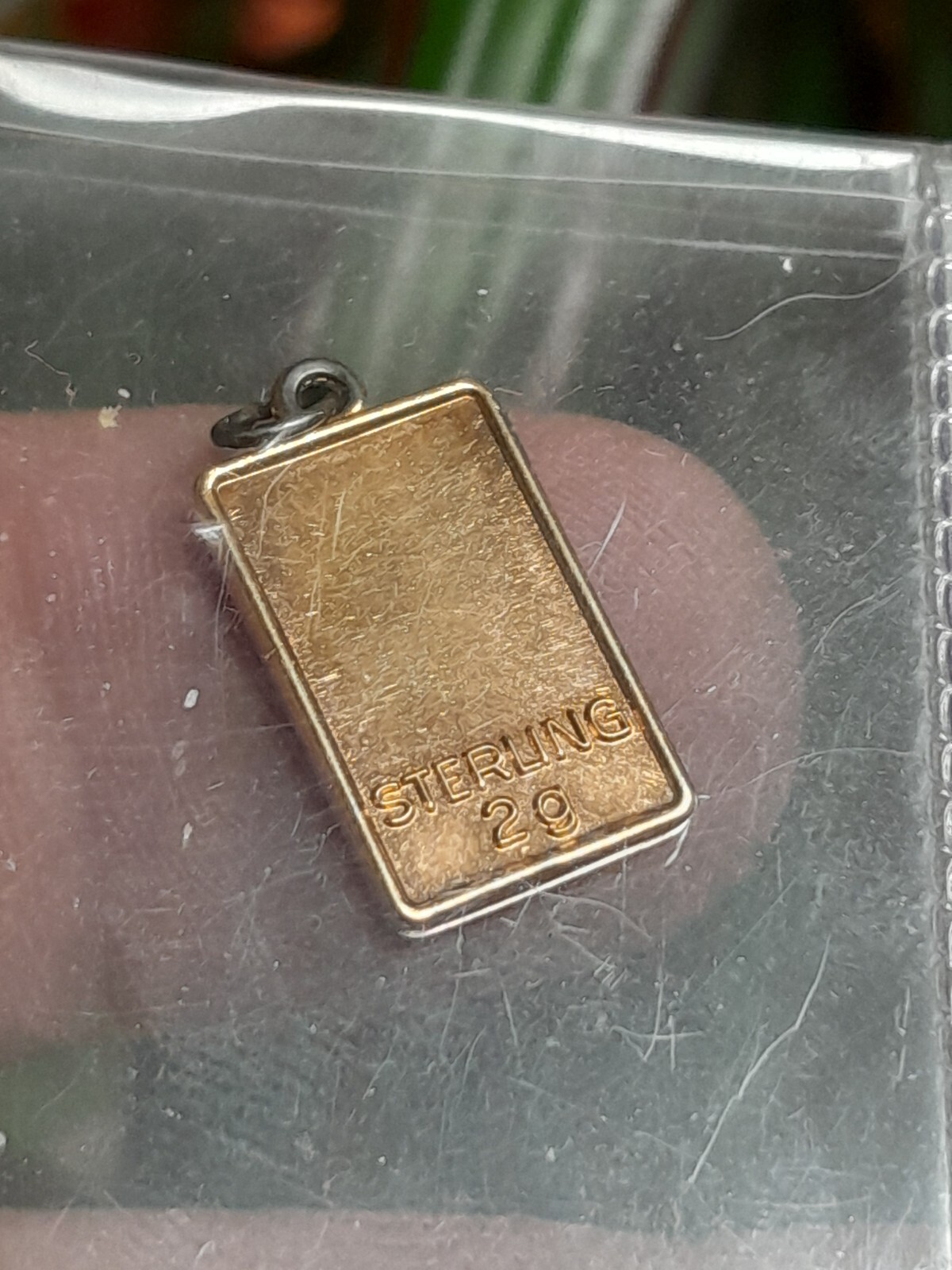 925 Sterling Silver Retro Charm Pendant 2 GRAM Gold Plated Bar Rectangle Tag
