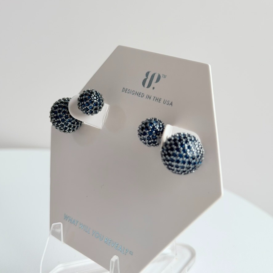 Bomb Party September Earrings “Always In Longing” Lab Created Sapphire Rhodium