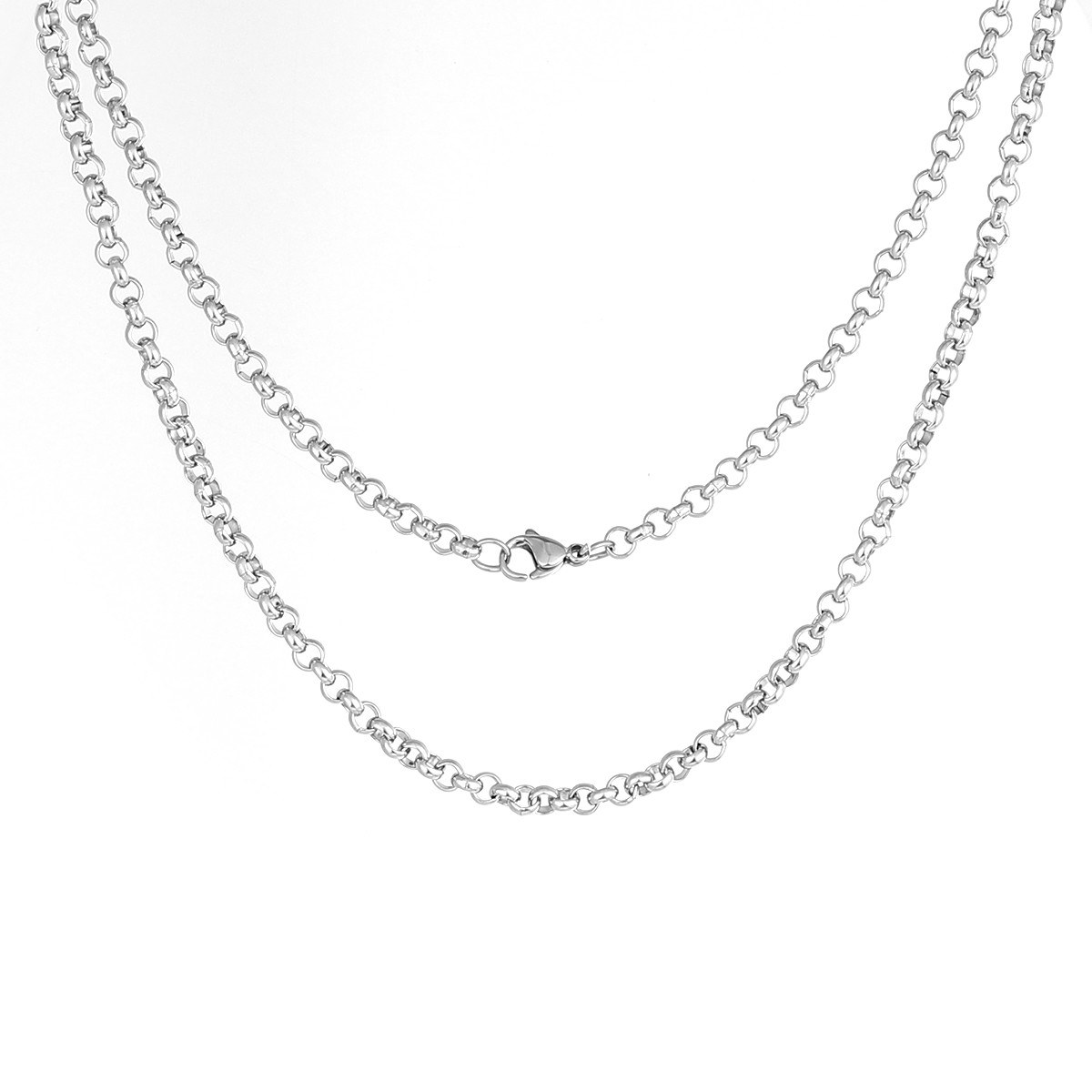 Stainless Steel Rolo Chain Necklace Silver Tone 74.5 cm(29 3/8″) long, 4 mm wide