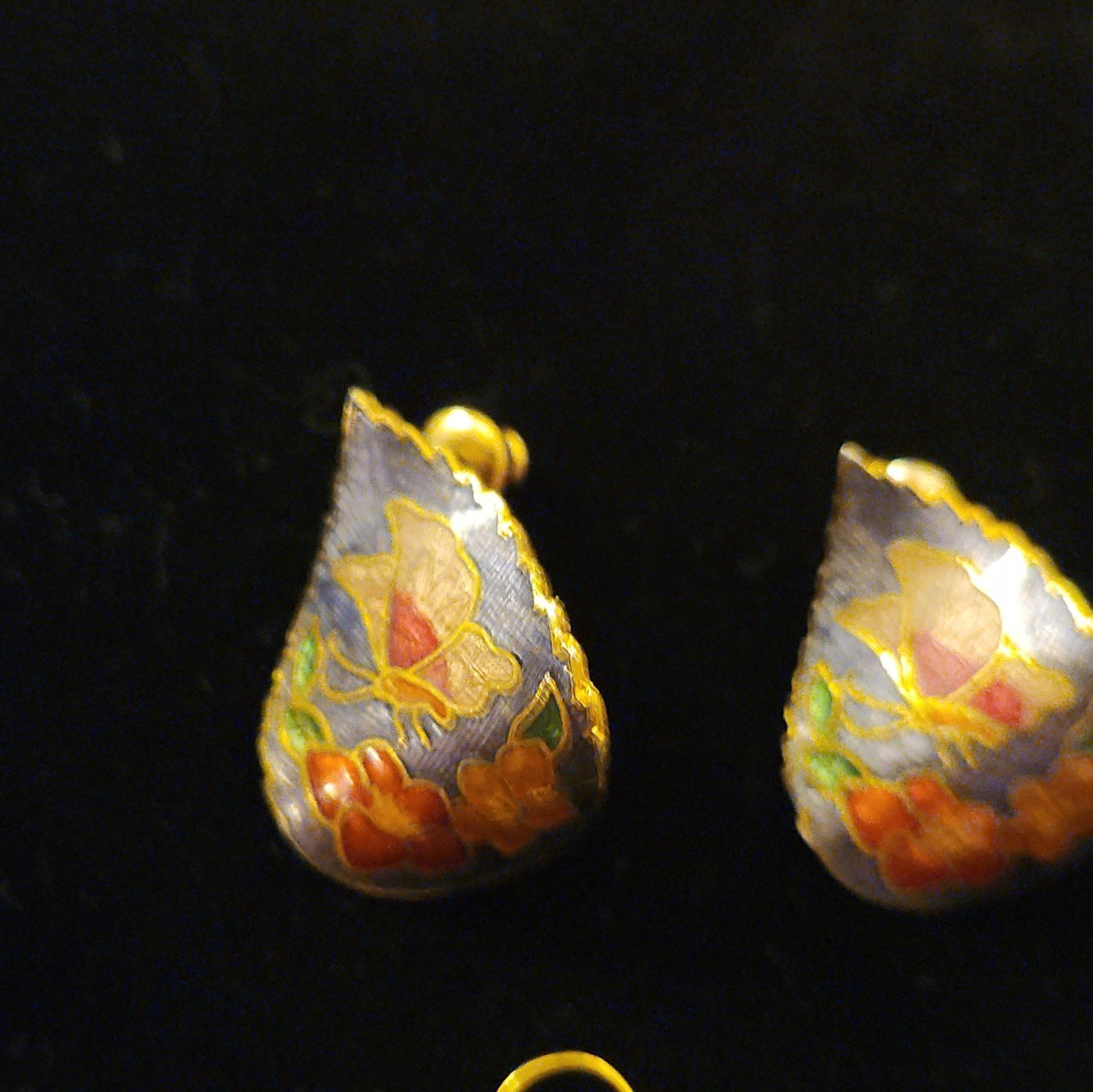 Women’s Mixed Lot 3 Pairs Floral Enamel Cloisonne Gold Tone Earrings, 6pc