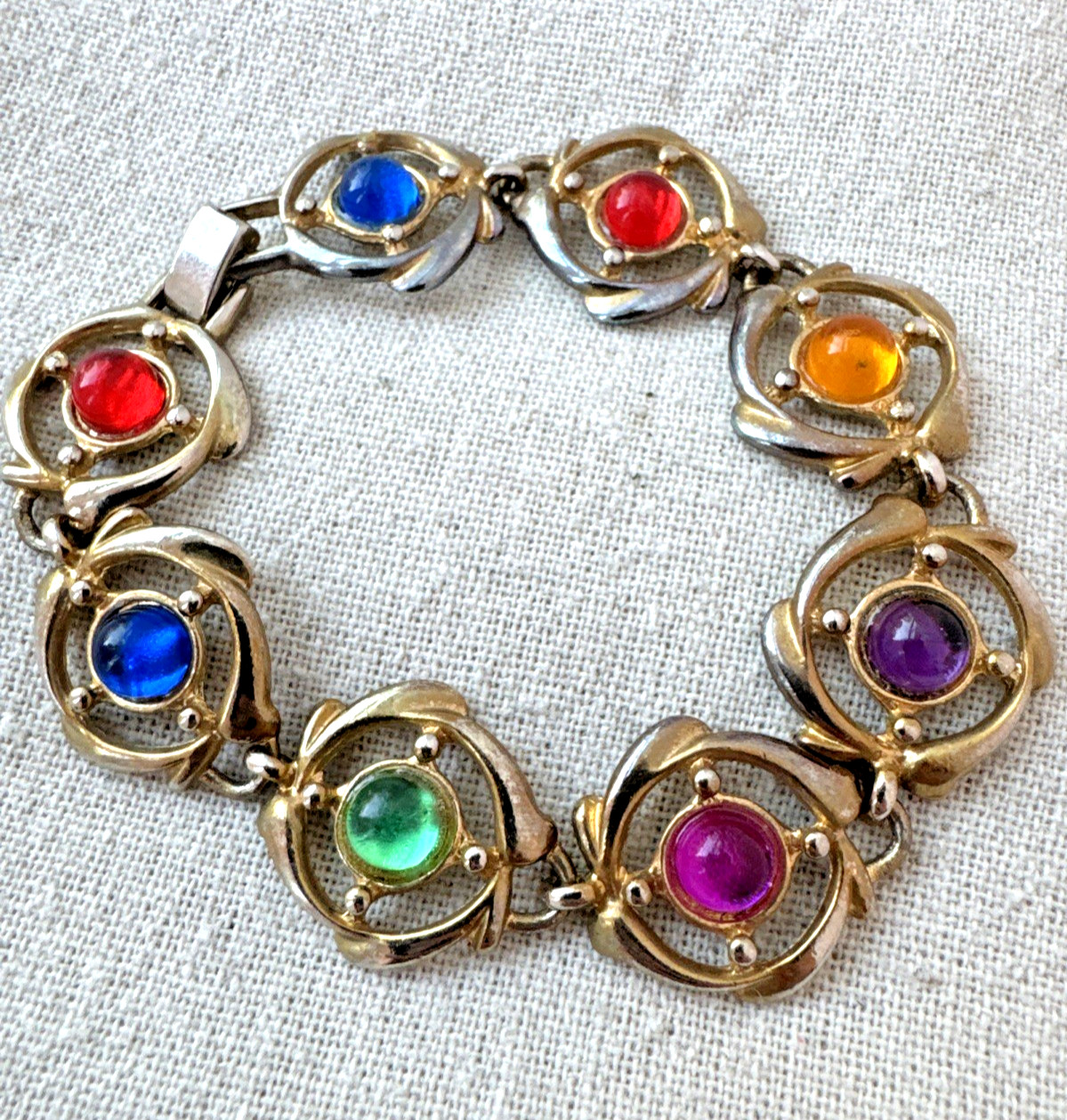 Vintage Fruit Salad Jelly Multicolor Gems Western Cabochons Bracelet 1960s boho