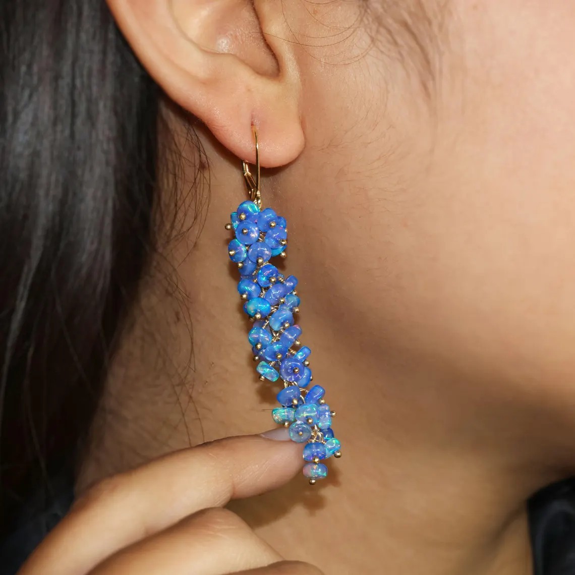 Mix Ethiopian opal gemstones 18k gold handmade earrings jewelry to Gift her b5