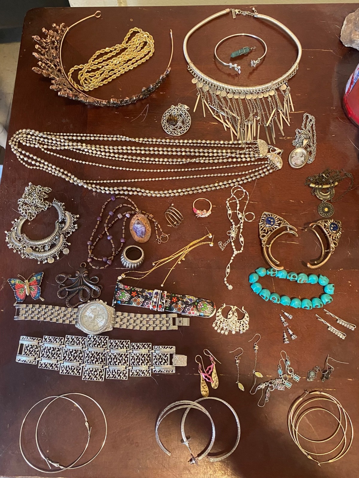 30+ pc Vintage Costume Jewelry Lot Boho Western Festival Earrings Necklaces Tiar