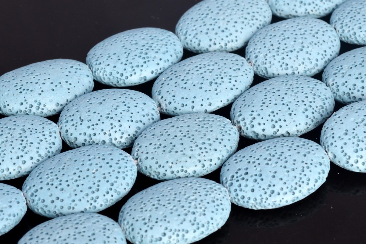 26x19MM Blue Volcanic Lava Flat Oval Grade AAA Natural Loose Beads 15.5″