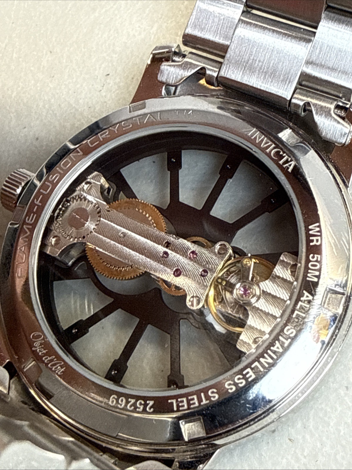 Invicta Objet D Art Men Model 25269 Silver Watch 50mm Flame Fusion Crystal