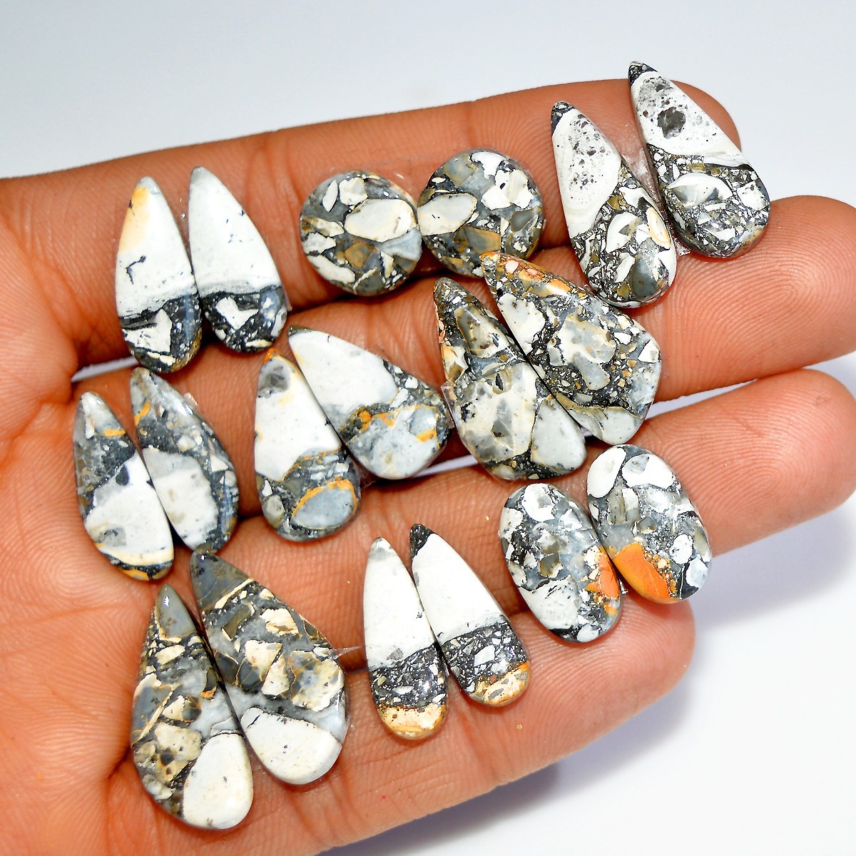 9 Pairs 138 Cts Natural Maligano Jasper Cabochon Gemstone 26×10 10x10mm #17854