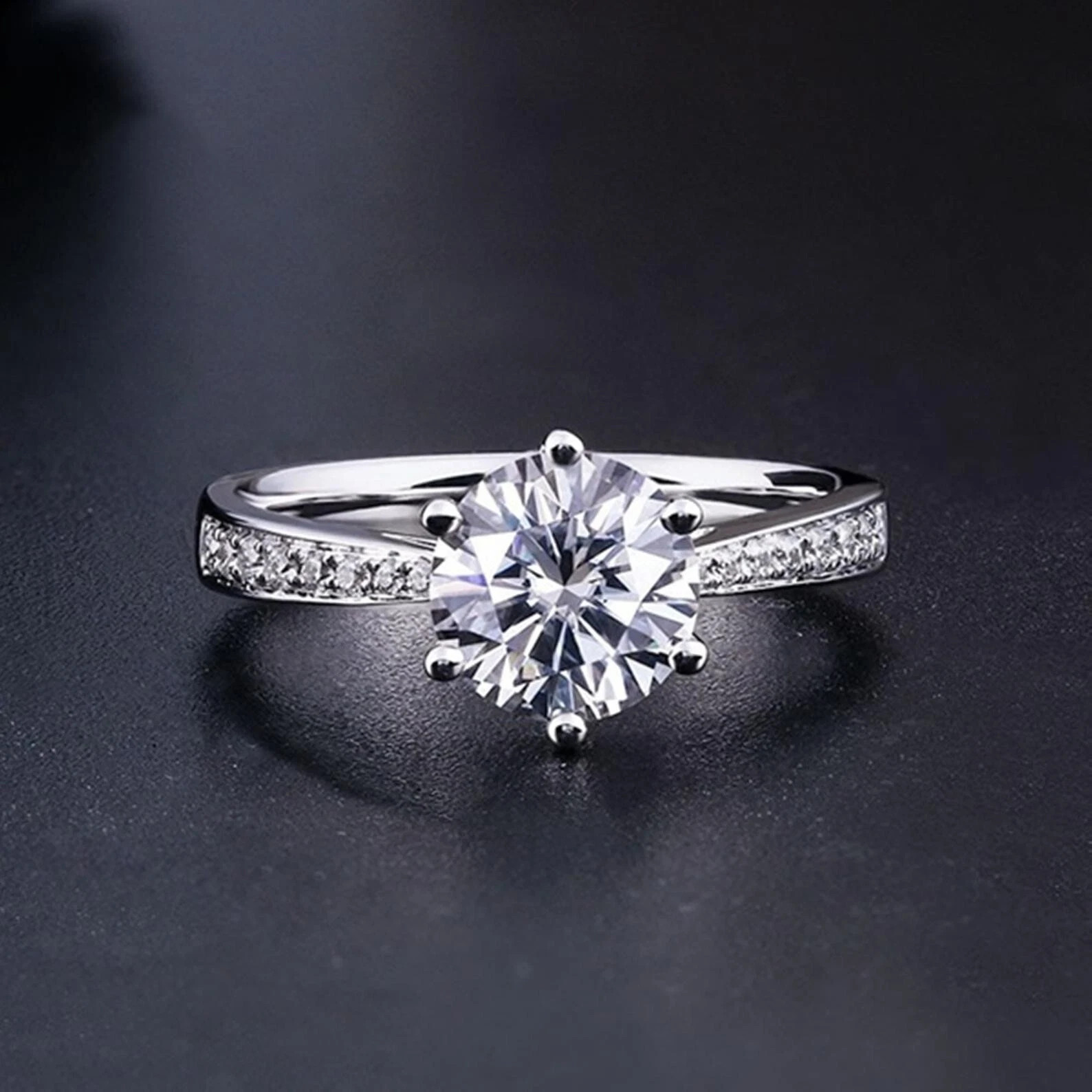 1.50 CT E-F/VS Lab-Grown Diamond Side Stone Engagement Ring in 14K White Gold