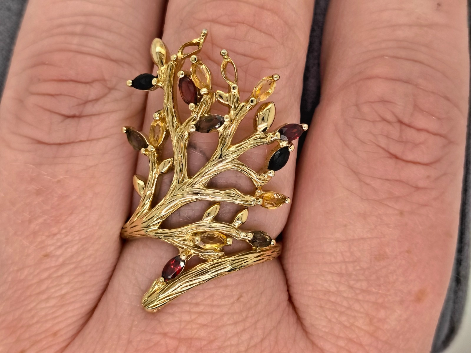 MISSING STONES- Sterling Silver Autumn Leaves Tree Ring for Women Size 9