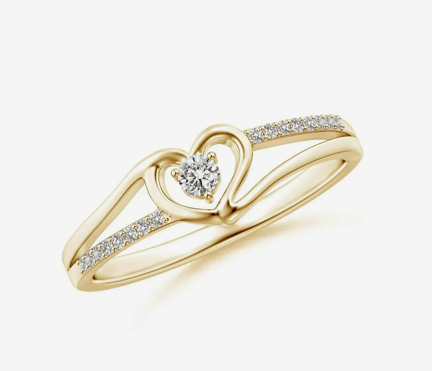 1.5Ct Round Lab Diamond Split Shank Heart Promise Ring in 14K Yellow Gold Plated
