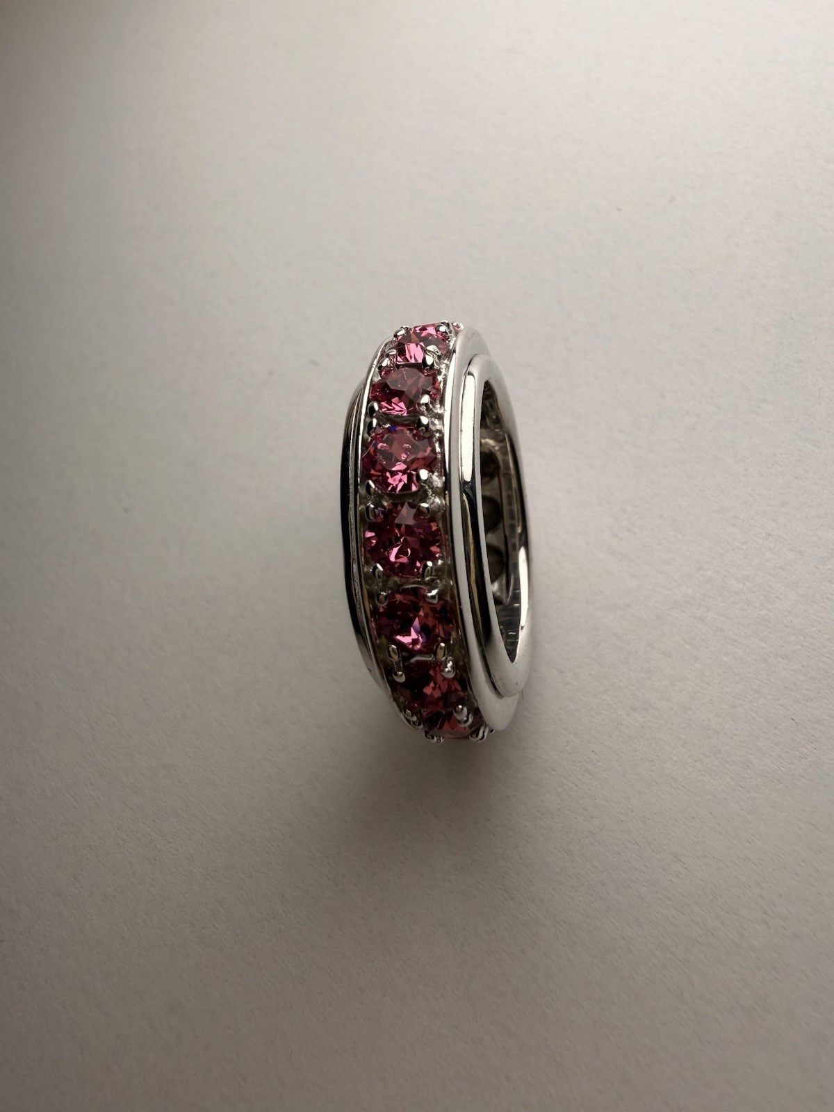 STS Karis Pink Swarovski Crystal Spinner Ring Platinum Finish Vintage Size 7