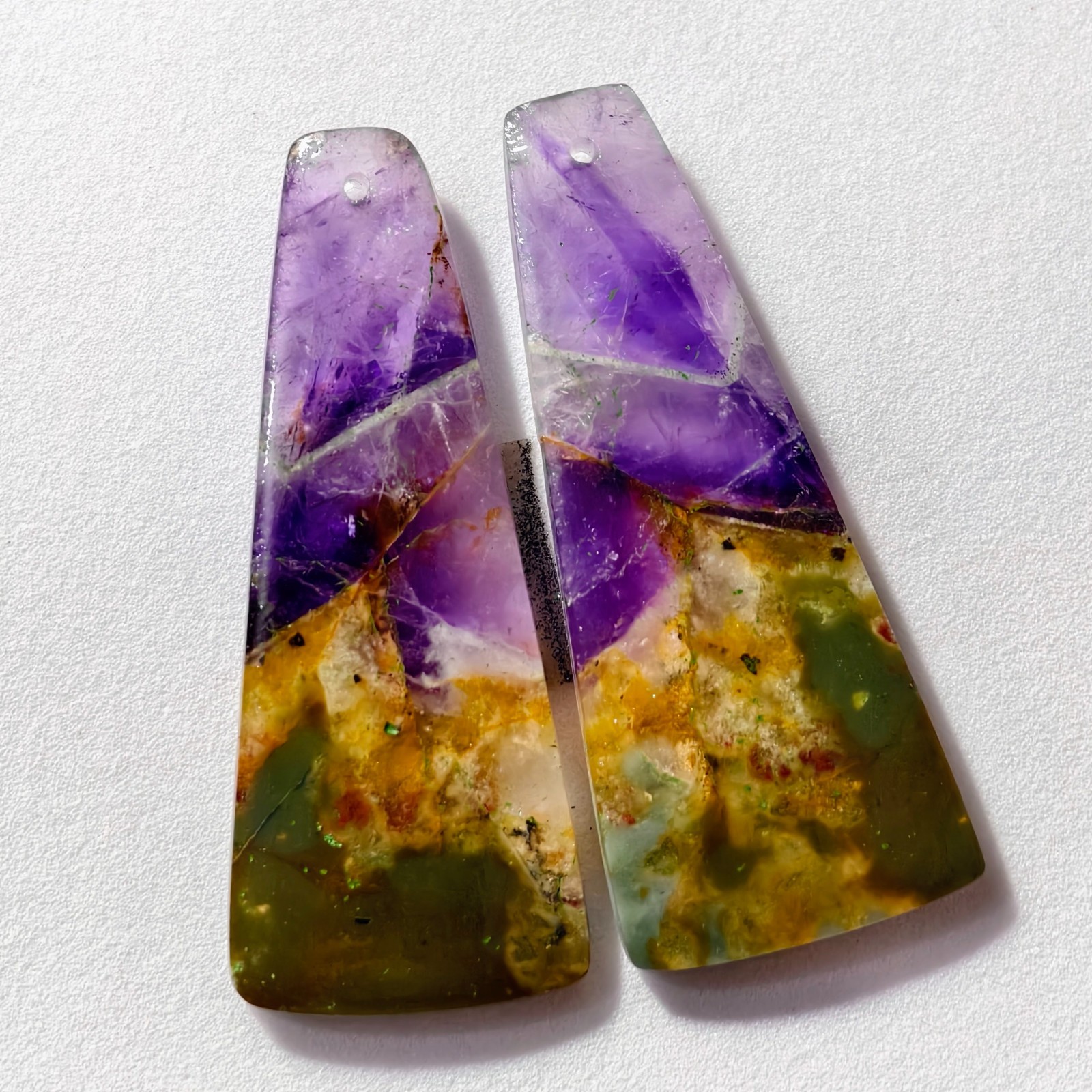 53 Cts Natural Amethyst Drilled Pair Cabochon Gemstone For Earrings 44 X 18 MM