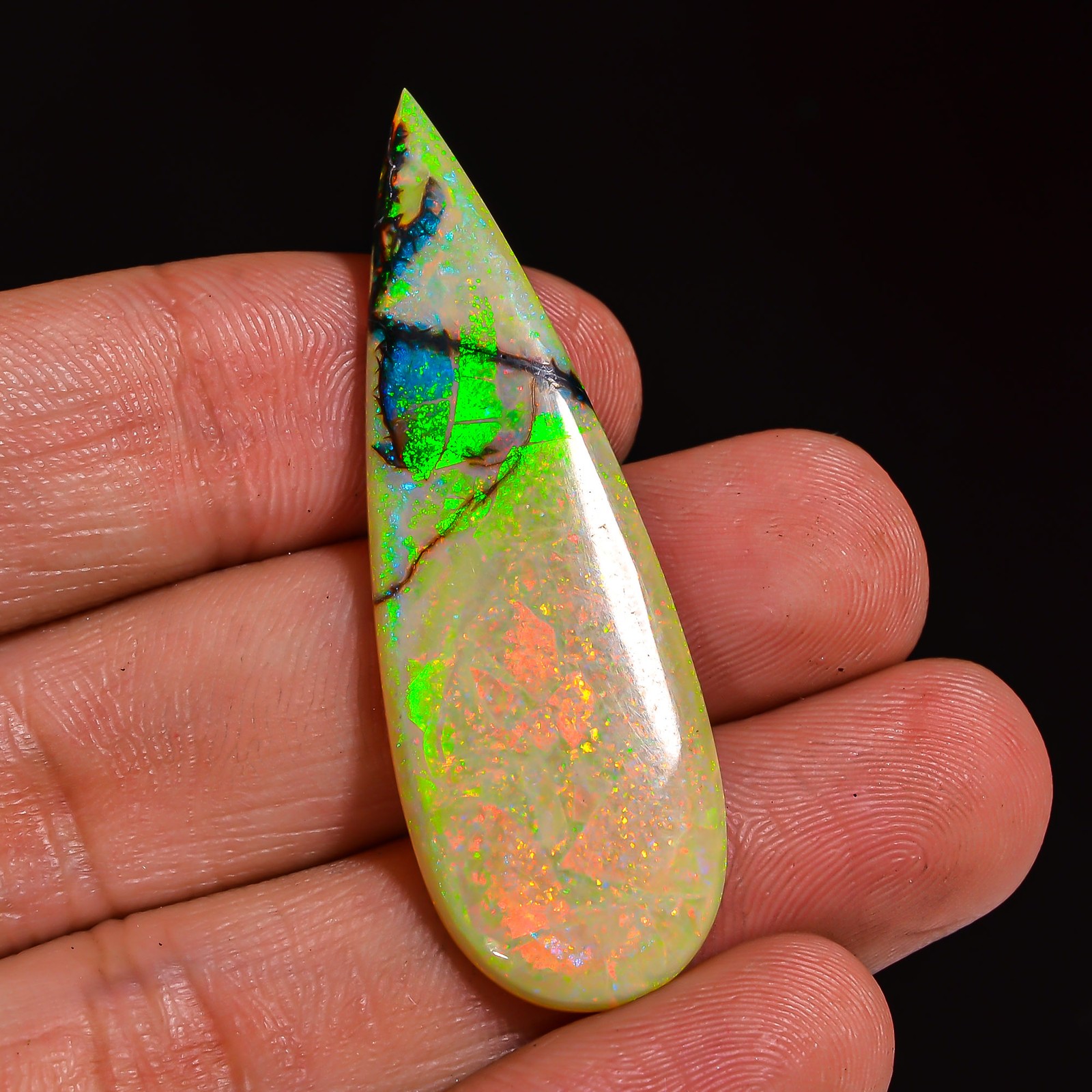 Natural Monarch Opal Pear Shape Cabochon Loose Gemstone 46X15X4MM 11.50 Cts