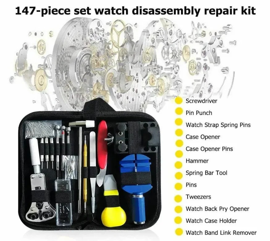 147 Pcs Watch Repair Kit Watchmaker Back Case Remover Opener Link Pin Spring Bar