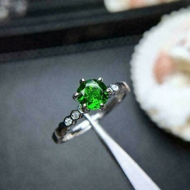 1.50Ct Round Cut Simulated Green Emerald Engagement Ring 14K White Gold Plated