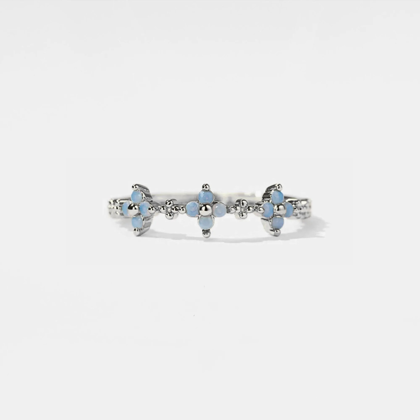 Dainty Gold Blue Flower Stacking Band Ring in 925 Sterling Silver