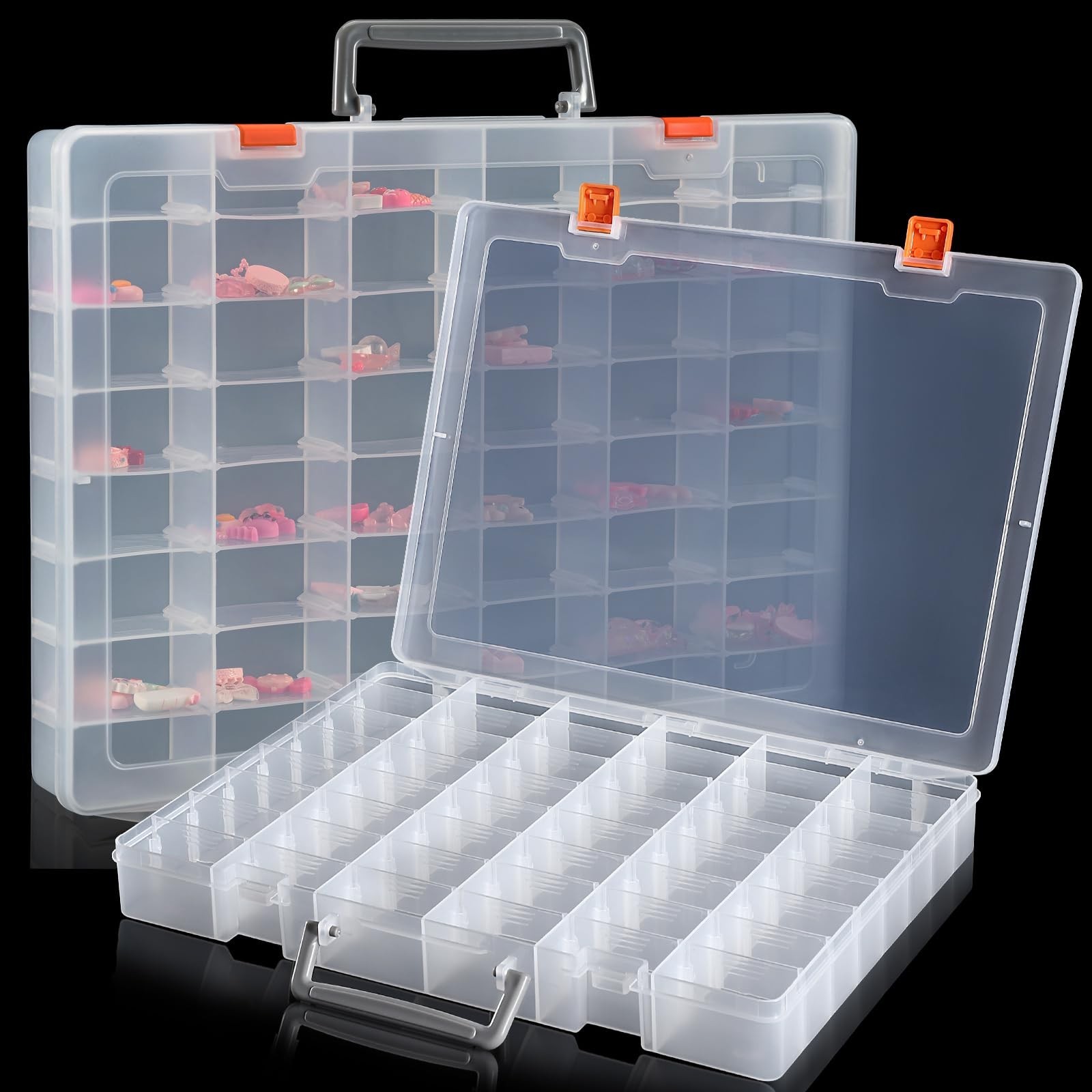 2 Packs Large 48 Grids Clear Plastic Organizer Boxes with Dividers | Adjustab…