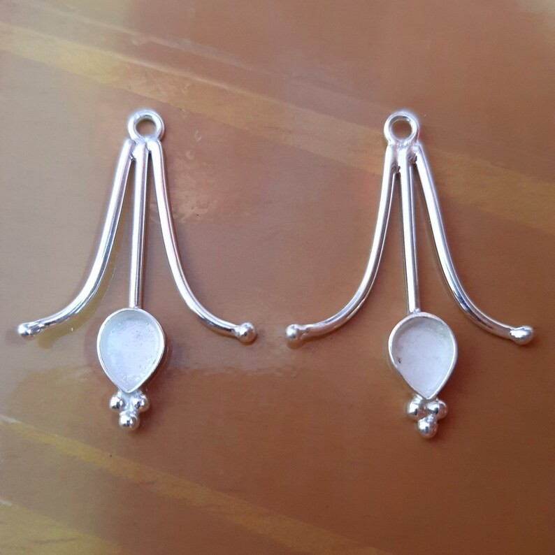 925 Sterling Silver Blank Earrings DIY Cabochon Resin Collet Jewelry Setting