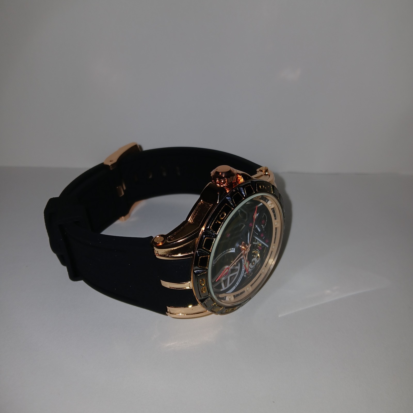 ​BiBi Automatic Skeleton Watch Men Rose Gold Star Dial Mechanical Rubber Strap