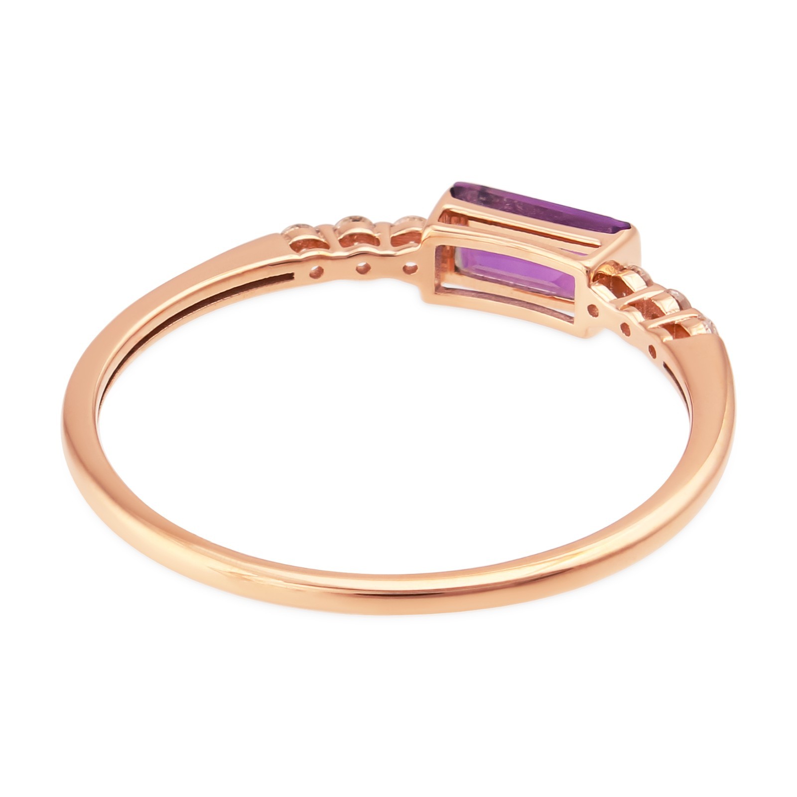 0.35 Tcw Emerald Cut Amethyst Diamond East West Bezel Ring 9K Yellow Gold Gift