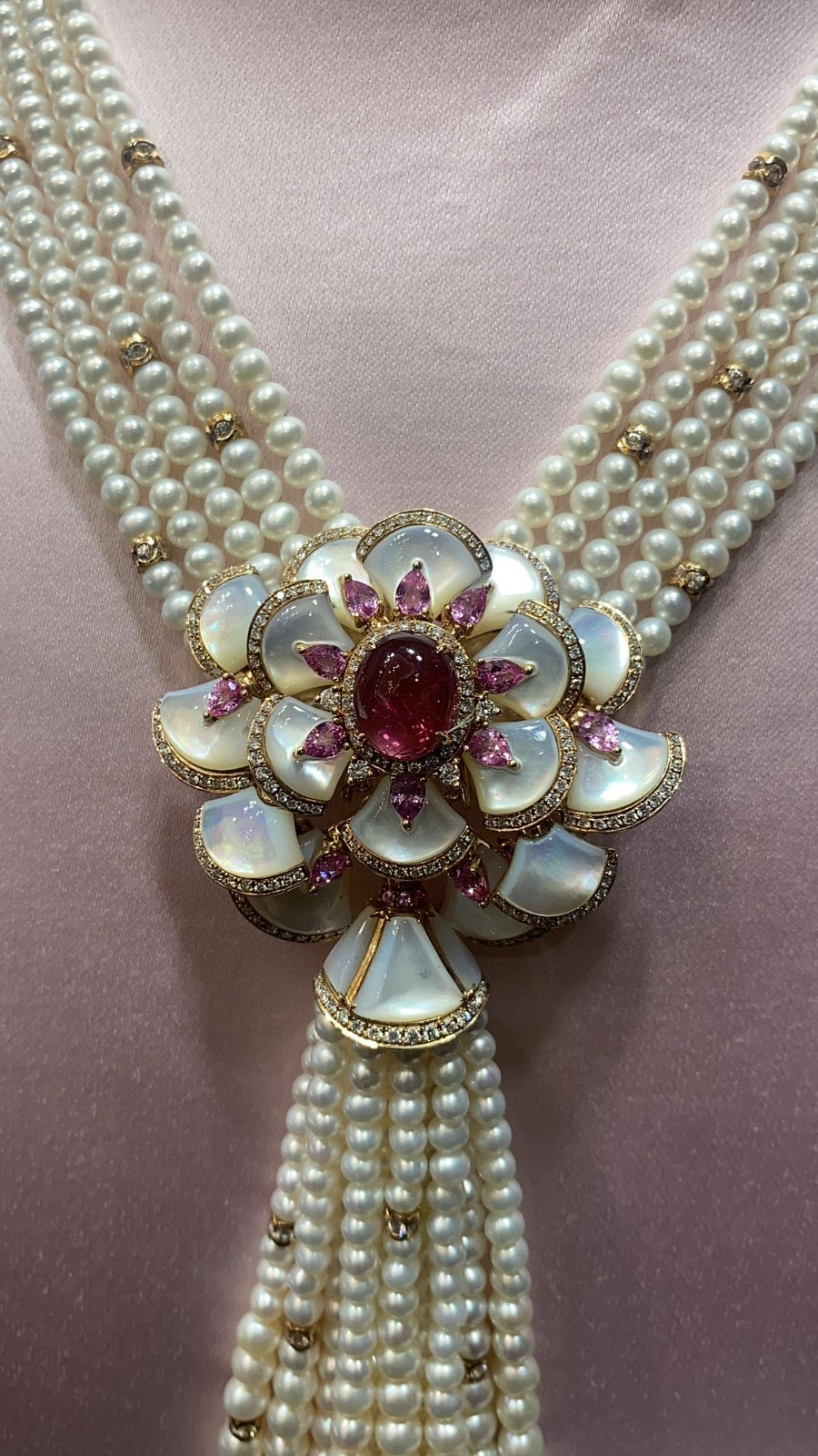 Women Layered Pearl & Ruby Tassel Necklace 925 Silver For Wedding Wear Jewelry