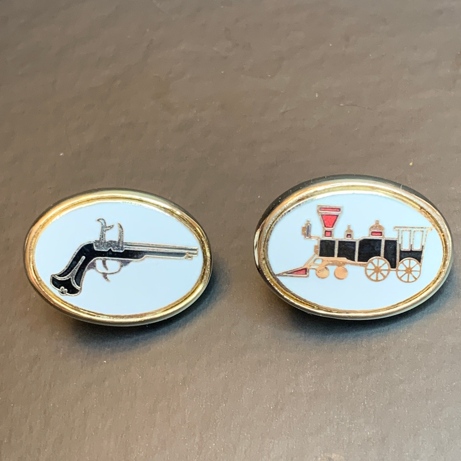 SWANK Novelty Tie Clips Vintage | Railroad & Revolver