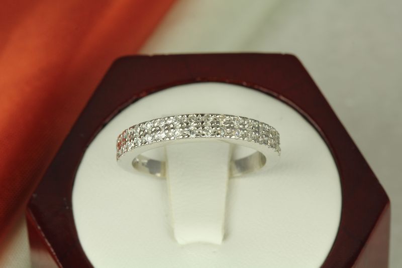925 Stamped STERLING SILVER 2 ROW CZ PAVE ENGAGEMENT RING CZ ETERNITY BAND RING