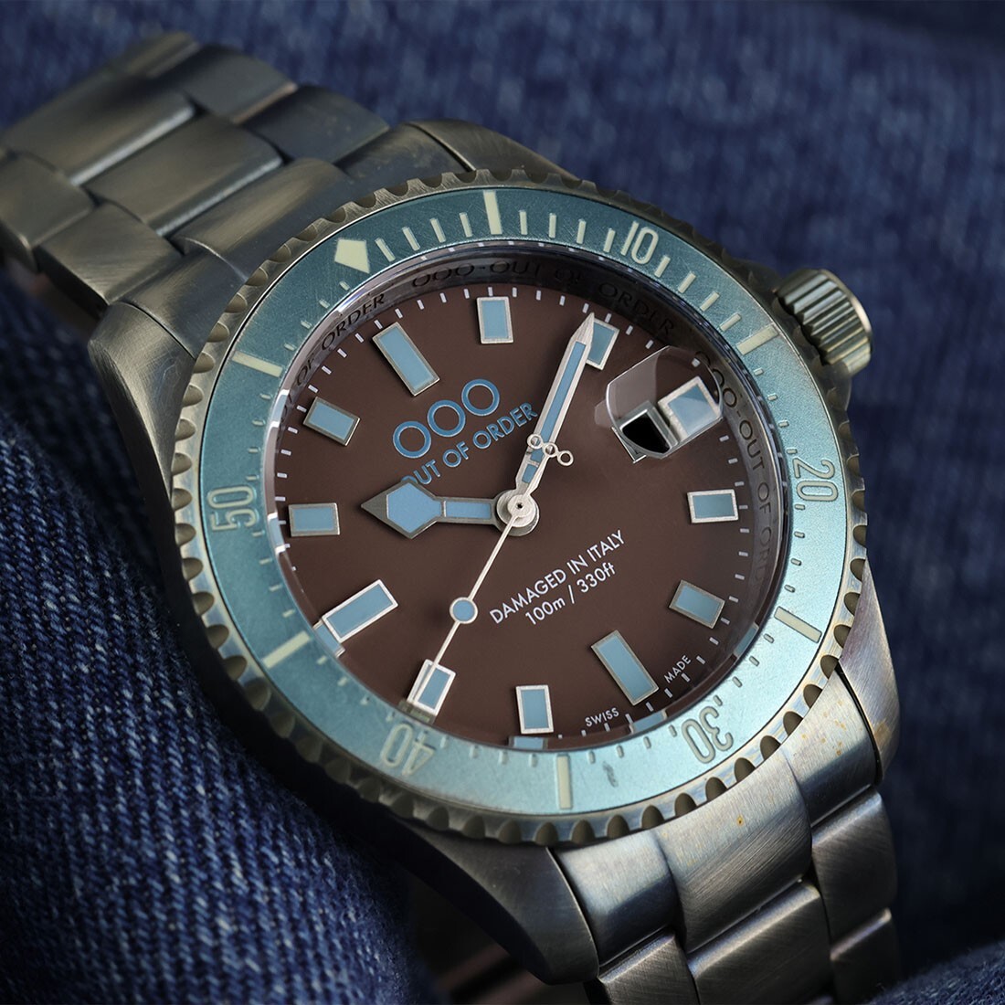 Out of Order CASANOVA Steel Swiss Made Brown Quartz Turquoise Men’s Watch