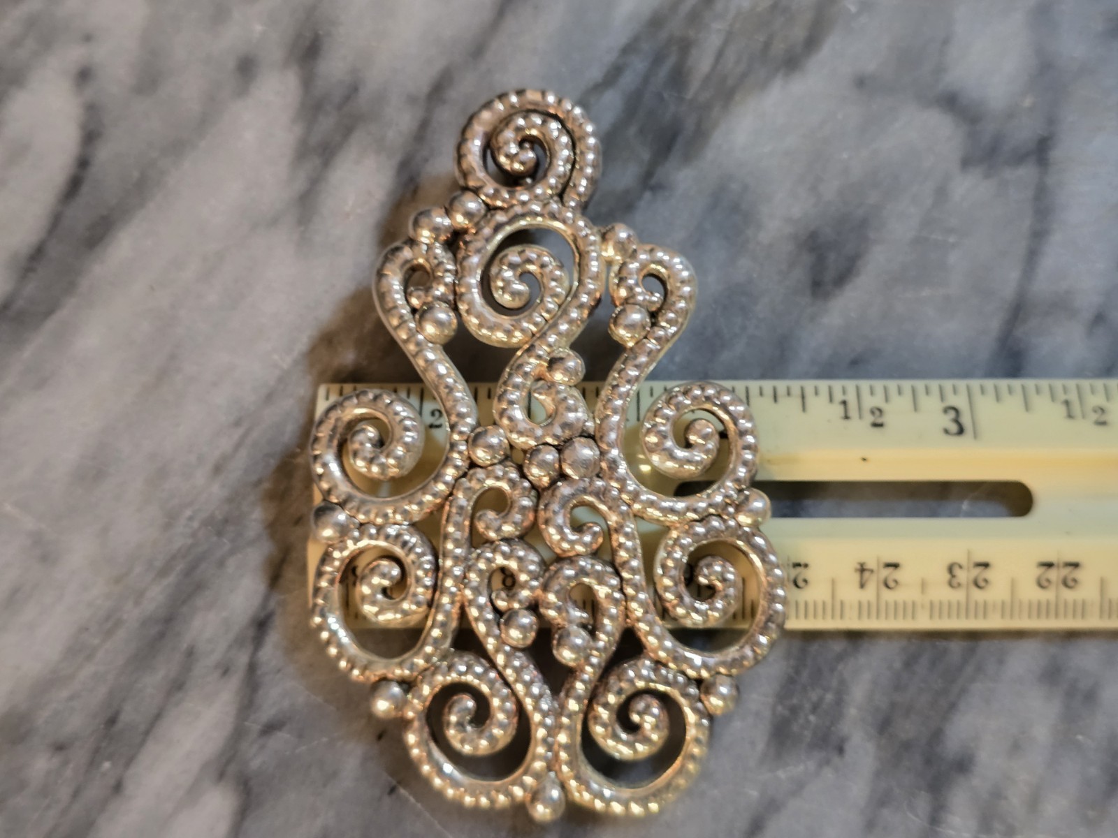 ​Vintage PZ Israel 925 Sterling Silver Scroll Filigree Openwork Puff Pendant…