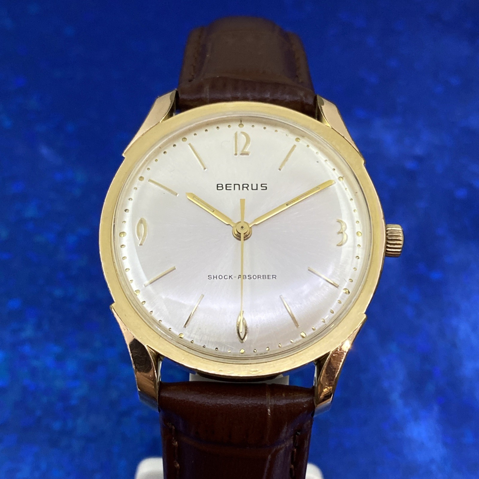 Vintage 1960s Man’s BENRUS Shock-Absorber Stunning Silver Dial Serviced WARRANTY