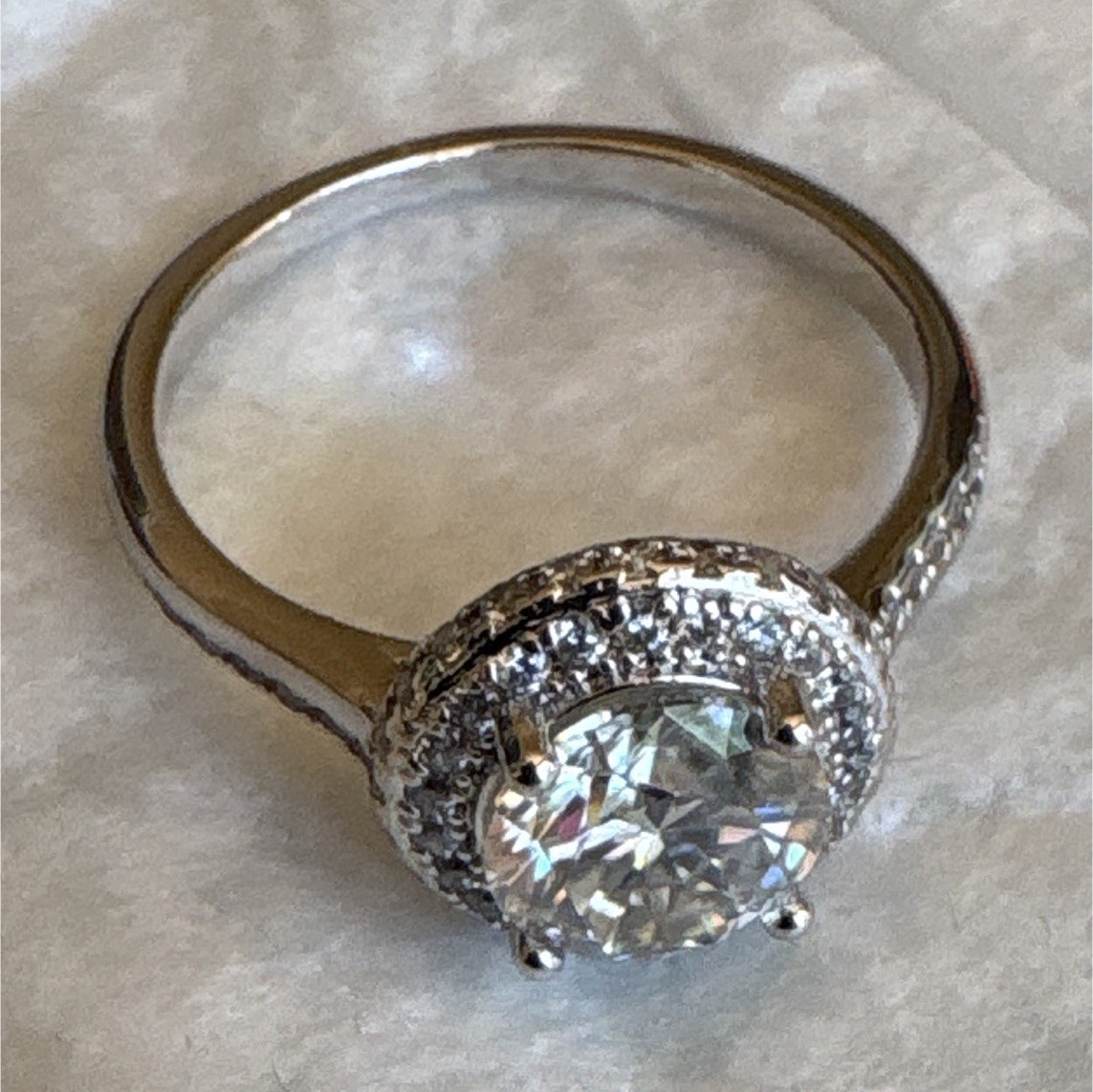 Sz 10 2.0ctw GRA Certified D Color Round Moissanite Halo CR7222