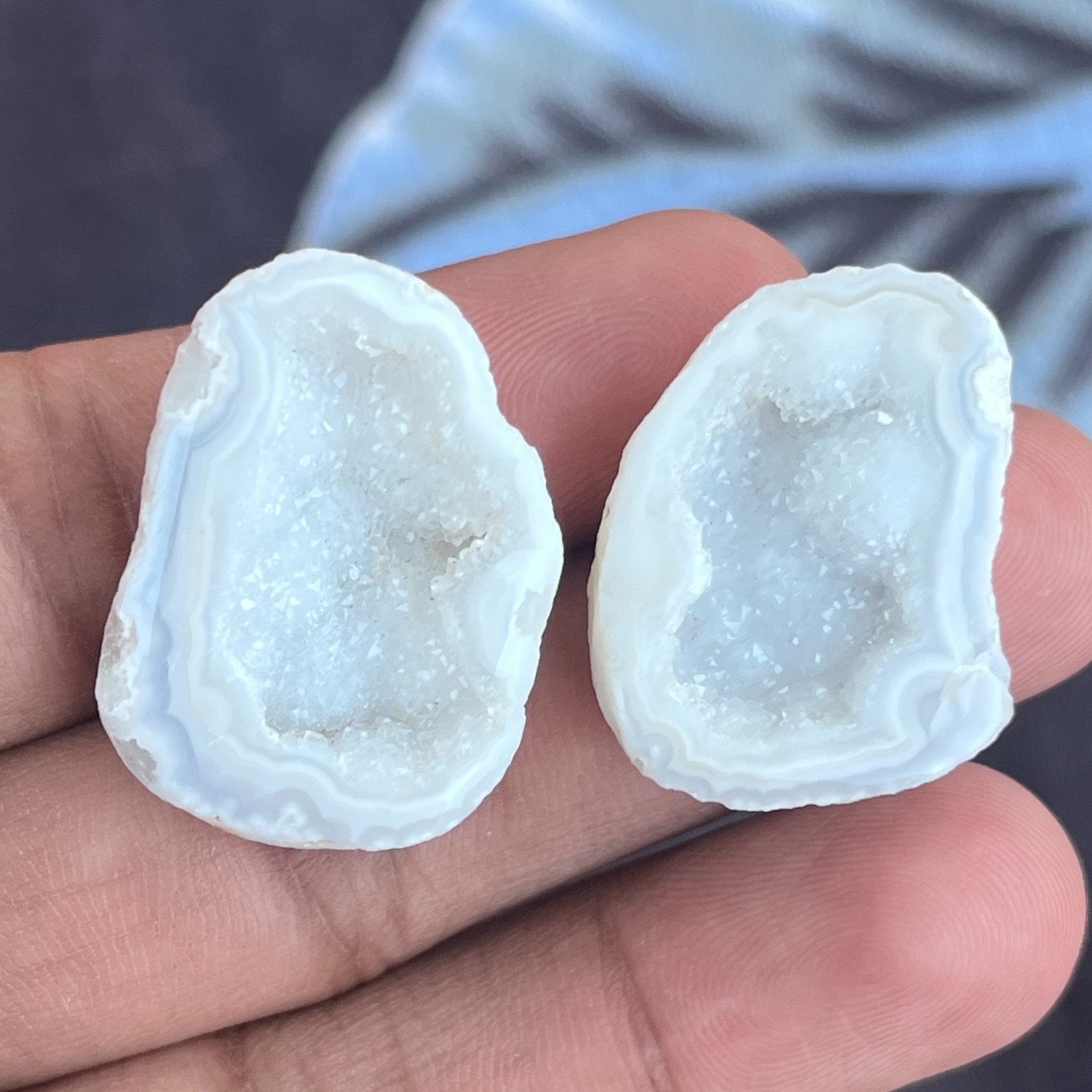 Natural White Druzy Agate Cabochon, Jewelry Making (29X20X7 MM, 27X22X8 MM) 55CT