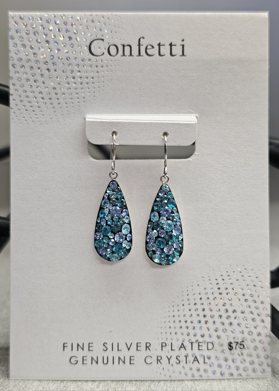 Confetti Fine Silver Plated Genuine Crystal Teardrop Earrings Blue & Aqua – New