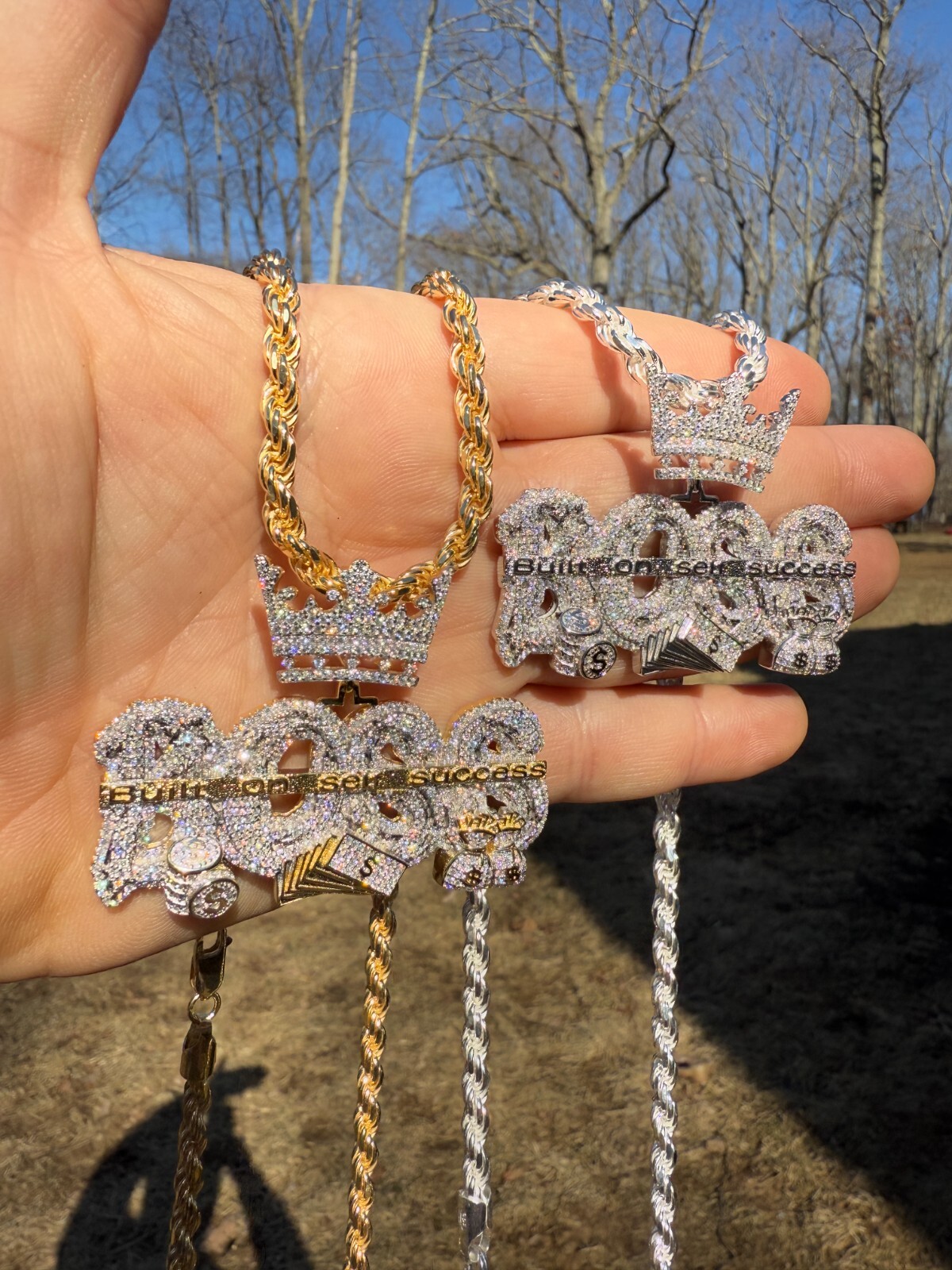 MOISSANITE BOSS & Crown “Built On Self Success” Iced Hip Hop Necklace Pendant