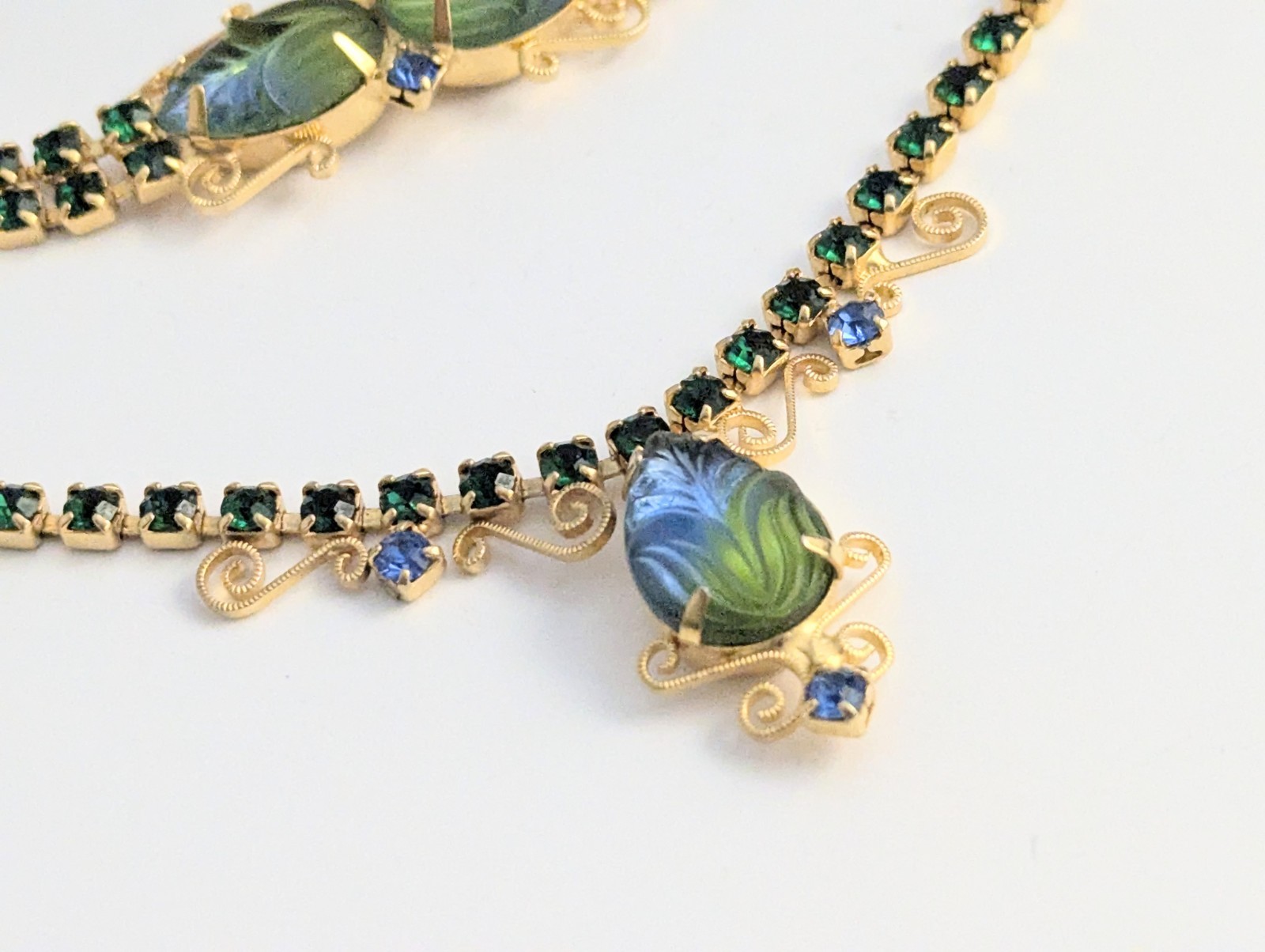 Vtg Juliana Style Molded Green Blue Givre Glass Rhinestone Costume Jewelry Set