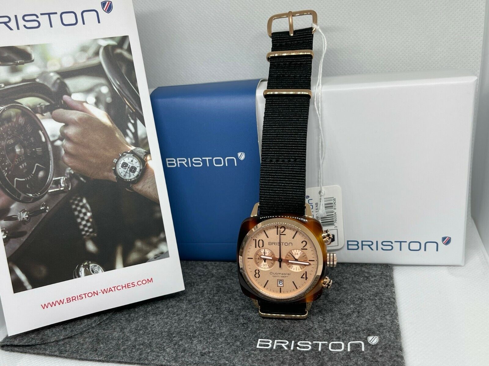 Briston Clubmaster Chronograph Rose Gold Dial Watch NEW 14140.PRA.T.6.NB